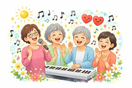 楽しそうに会話するシニアの皆さんのイラスト